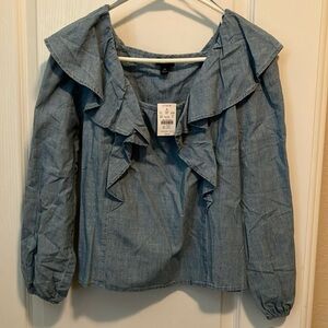 J. Crew Blue Jean Jacket with Ruffle Detail